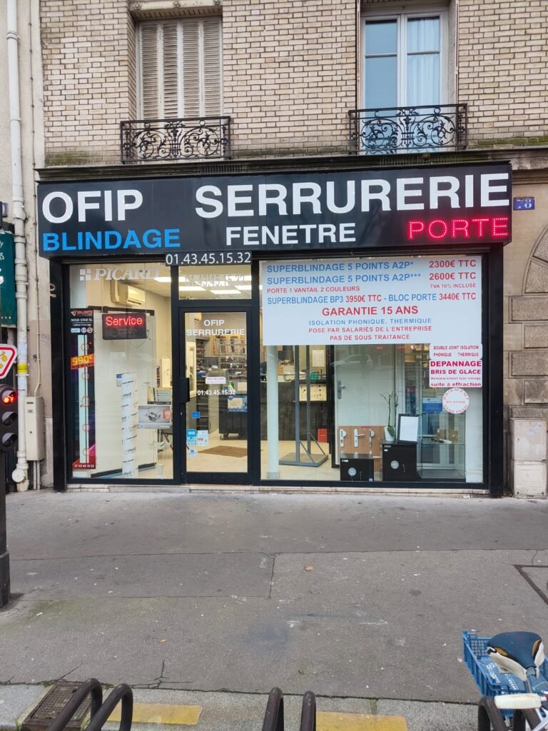 Entreprise de serrurerie Paris OFIP - façade boutique 78 cours de Vincennes Paris 12e depuis 1996
