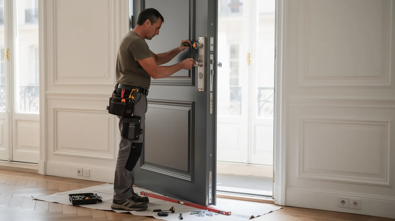Un artisan serrurier à Paris installe une porte blindée dans un élégant appartement, mettant en avant son savoir-faire et son professionnalisme. Cette intervention vise à renforcer la sécurité du domicile contre les cambriolages, offrant ainsi une tranquillité d'esprit aux résidents.