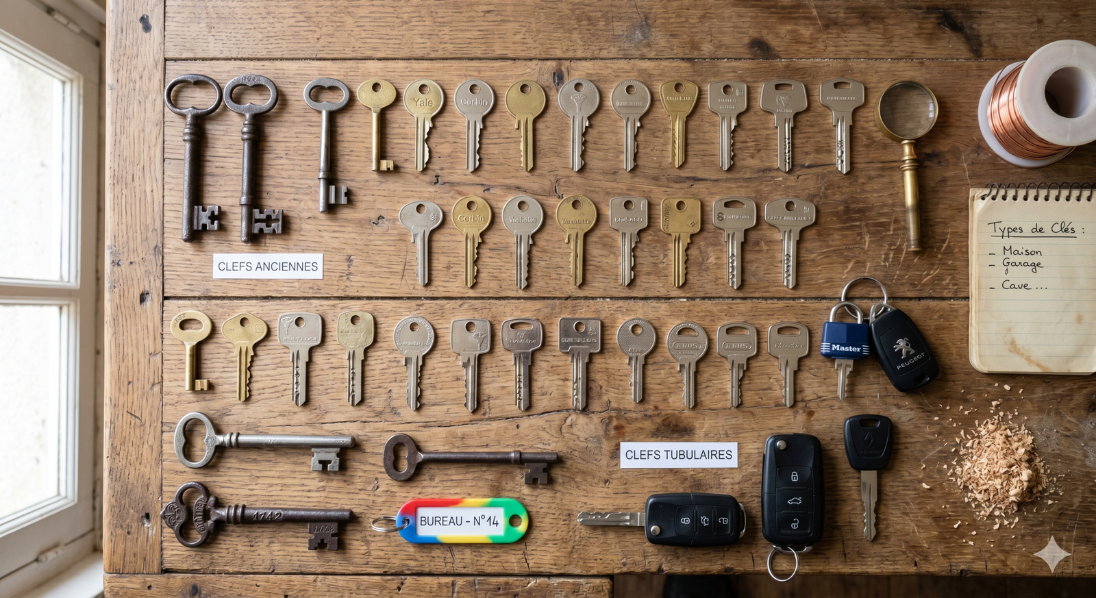 Différents types de clés : standard, haute sécurité, électronique
